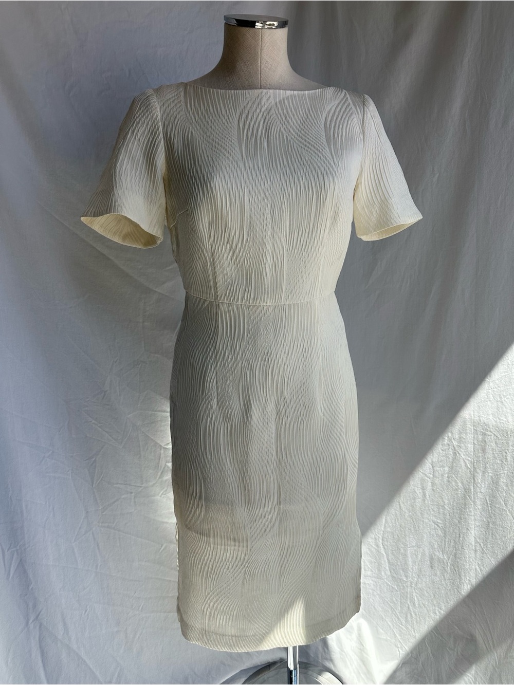 H&M Ivory Textured Midi Dress — Cutout Back, Bridal/Wedding, Sz 6